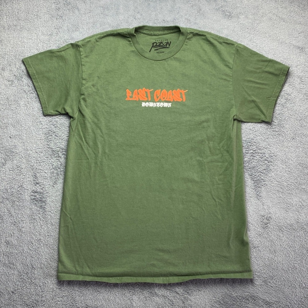 Popular Poison Mens Medium East Coast Downtown‎ NYC Graphic T-Shirt Olive Green